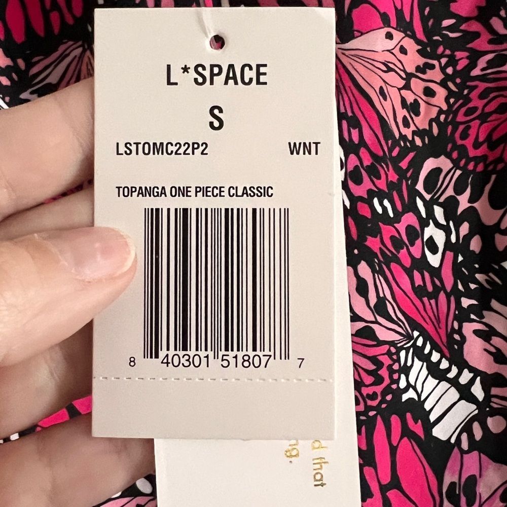 L*Space “Topanga” One Piece Classic High Cheeky Swimsuit Pink Black Tropical - Picture 11 of 13